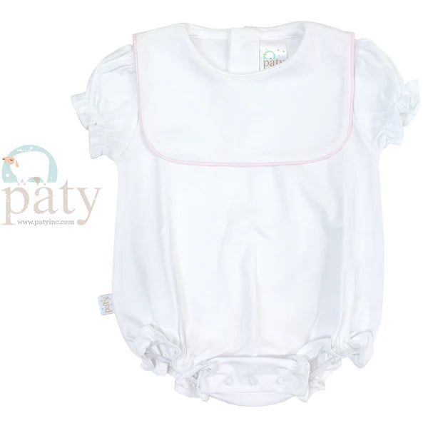 Paty Bib Bubble white w/pink piping