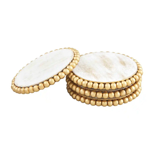 MP gold beaded wood coaster set