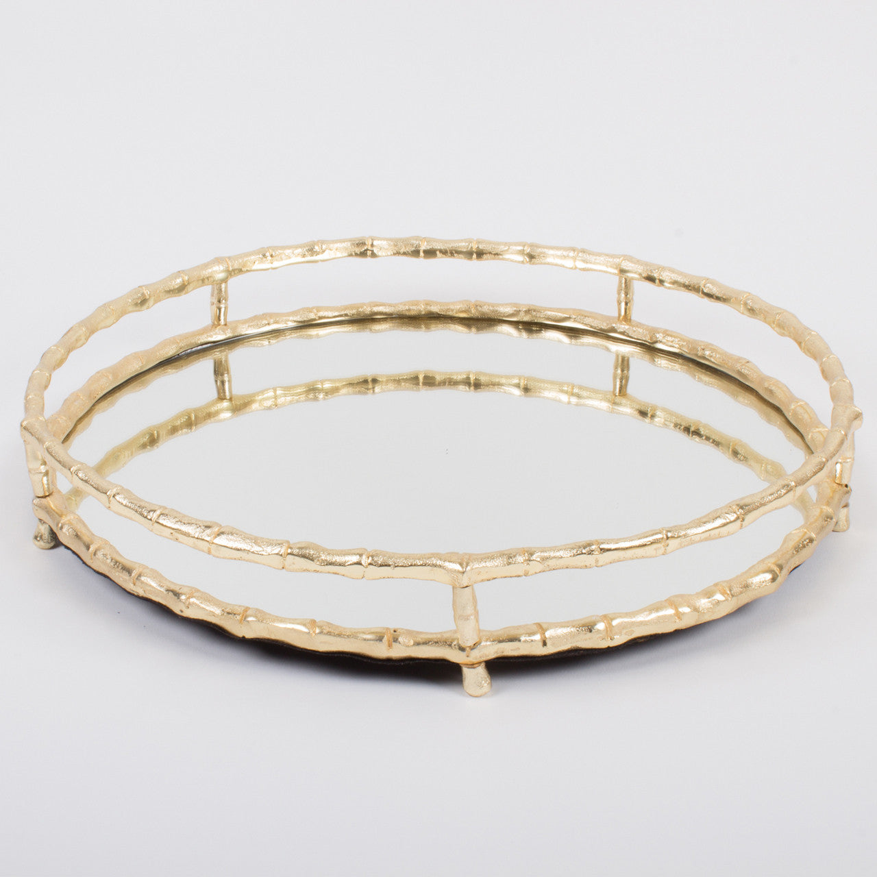 8 Oak Round Mirrored Tray - Gold Bamboo