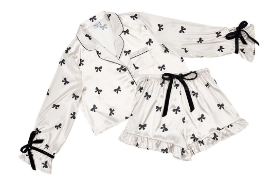 BIF Cropped PJ Set- Ivory/Black Bow