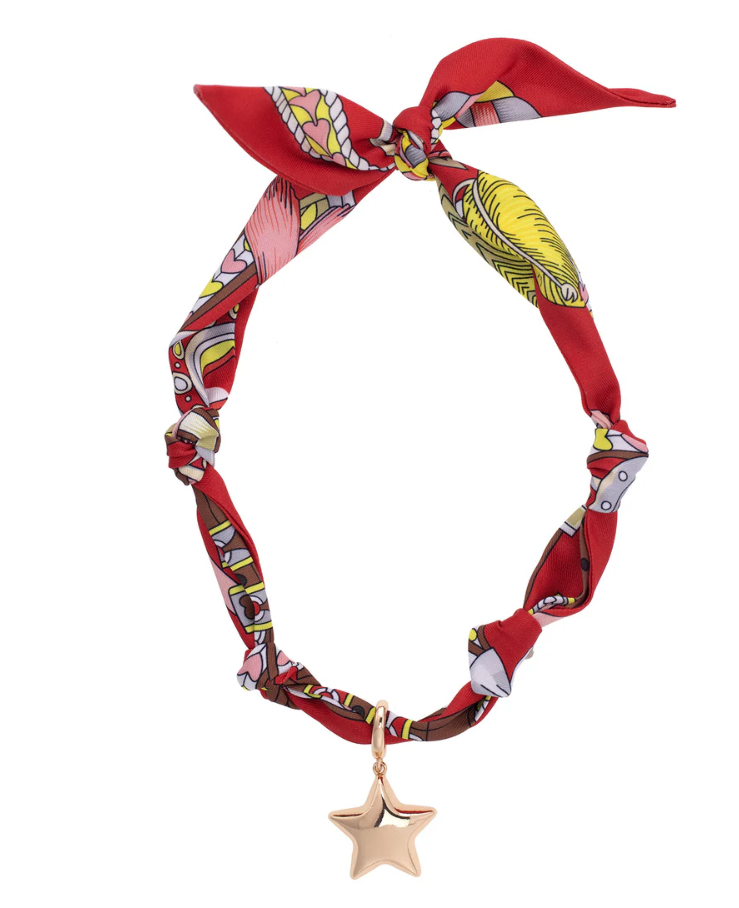 CANVAS Bellatrix Puffy Star Scarf Necklace in Red/Light Pink/Brown