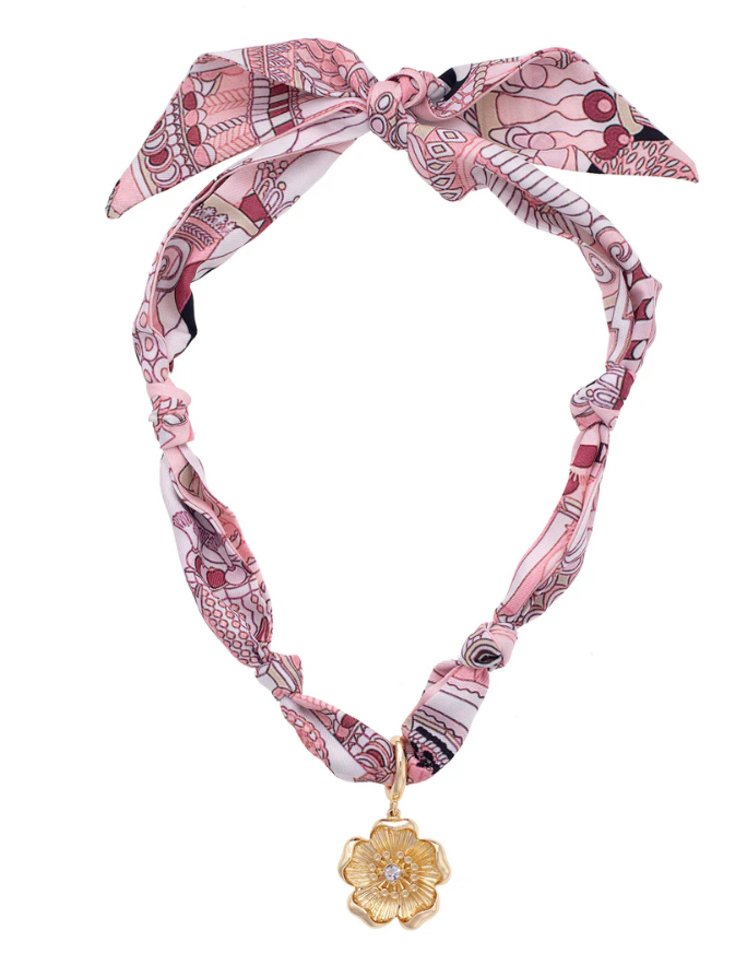 CANVAS Allegra Blossom Scarf Necklace in Light Pink & White