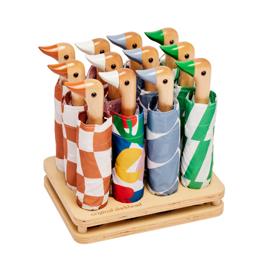 12-Slot Handmade Wooden Umbrella POS Display