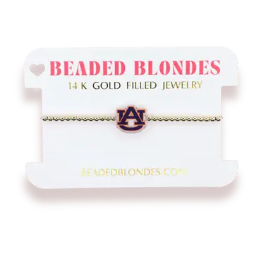 Beaded Blonde Auburn Logo Bracelet on Gold
