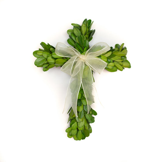 Boxwood Mini Cross w/ Ribbon 8x6"