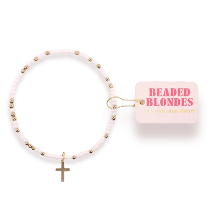 Beaded Blonde Cross Charm Bracelet on Color