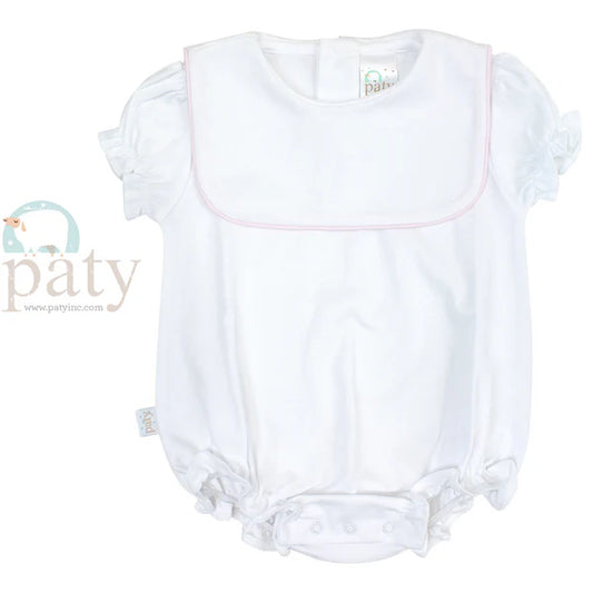 Paty Bib Bubble white w/pink piping
