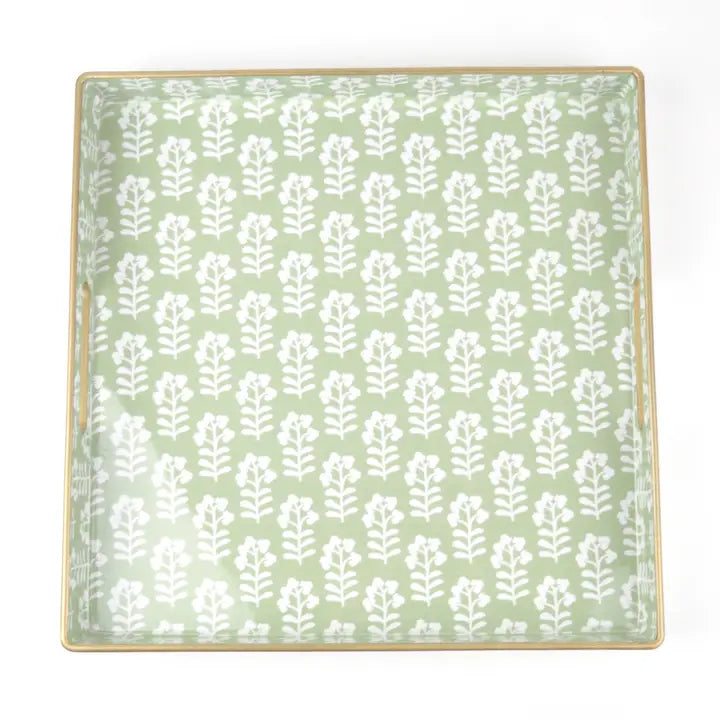 8 Oak Square Tray - Sage Floral
