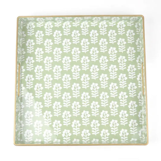 8 Oak Square Tray - Sage Floral