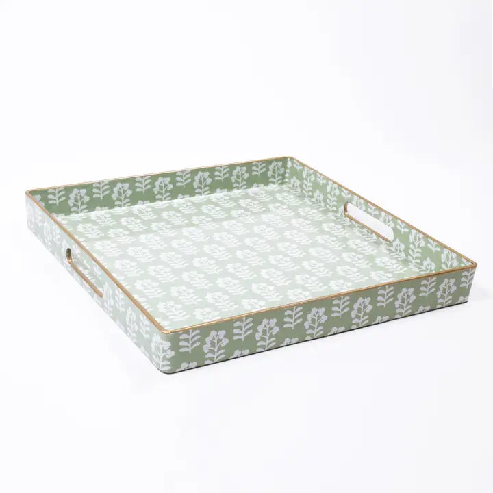 8 Oak Square Tray - Sage Floral