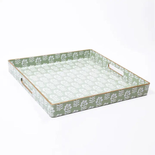 8 Oak Square Tray - Sage Floral