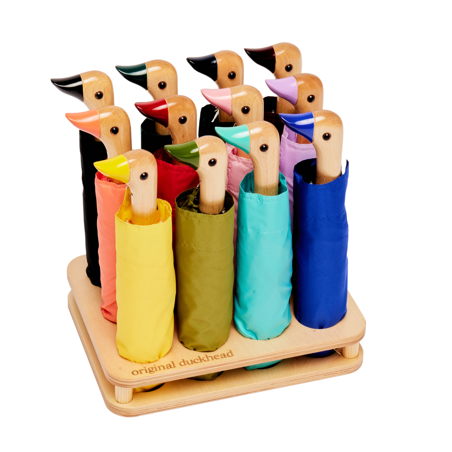 12-Slot Handmade Wooden Umbrella POS Display