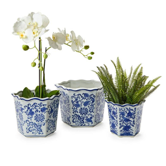 TC Blue/White Floral Planters