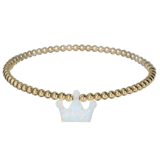 "BB CROWN" OPAL CHARM AND GOLD FILLED BALL BEADED BRACELET