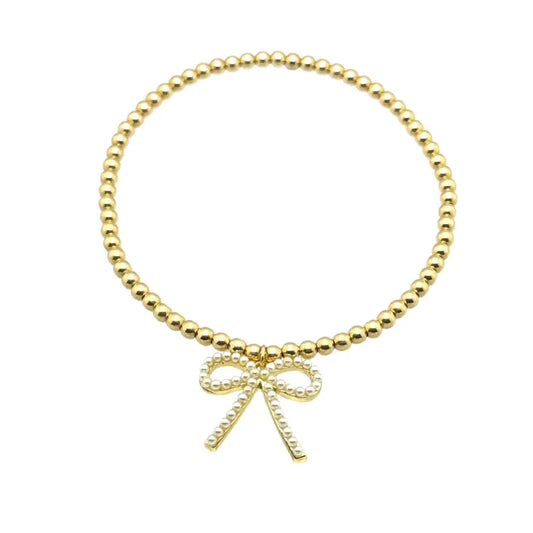 BB "Fwp Bow" Charm Gold Filled & Pearl Beaded Bracelet