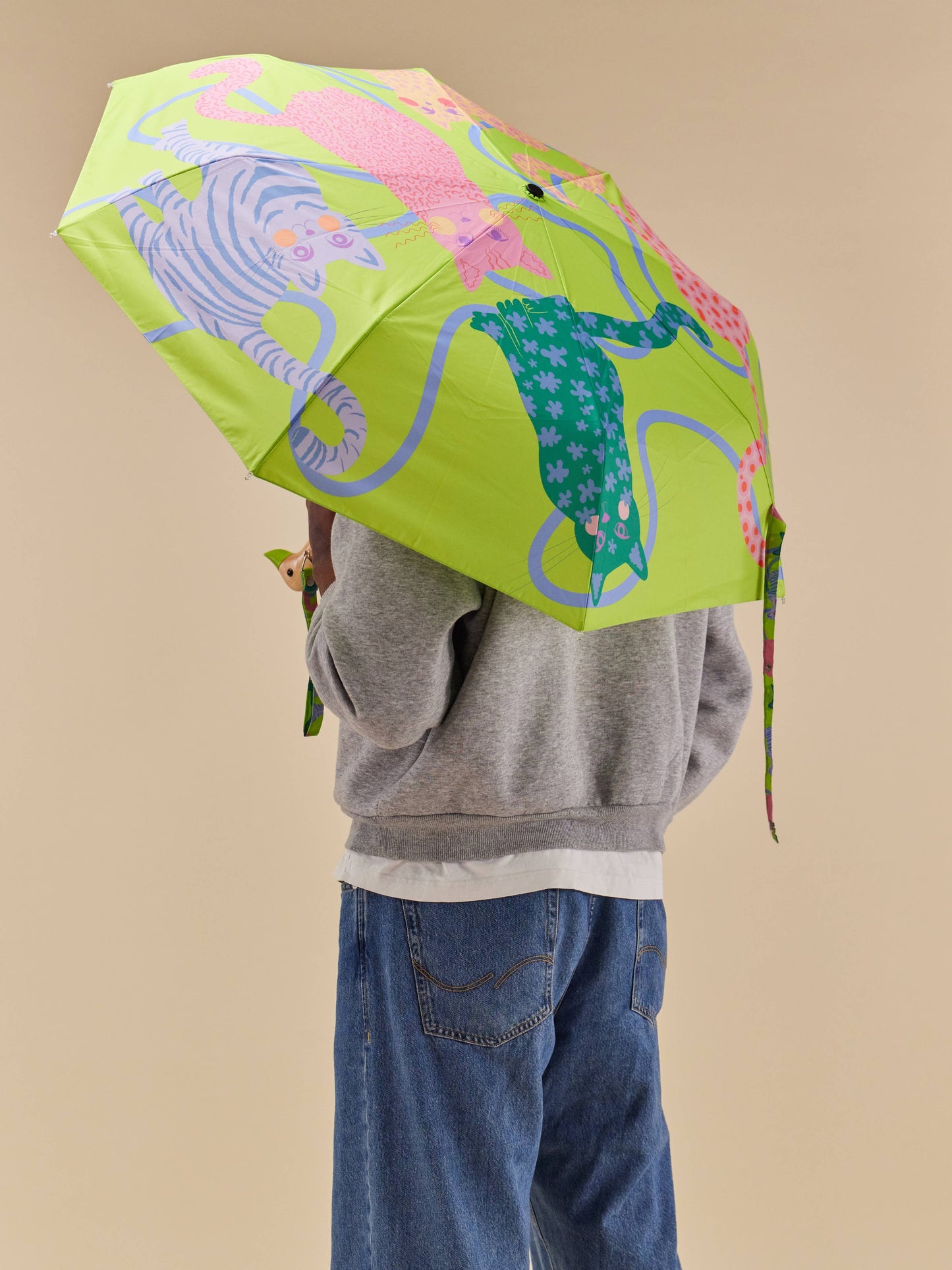 NEW Print! Lime Arty Cats Eco-Friendly Duck Umbrella
