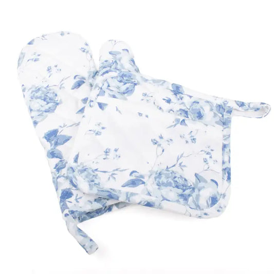8 Oak Oven Mitt Set - Blue Rose