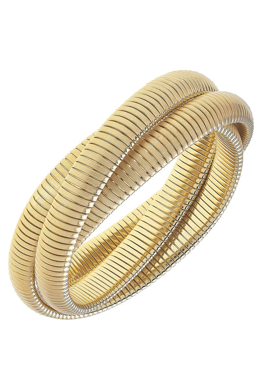 Canvas Florence Interlocking 3-Row Watchband Bangle in Satin Gold