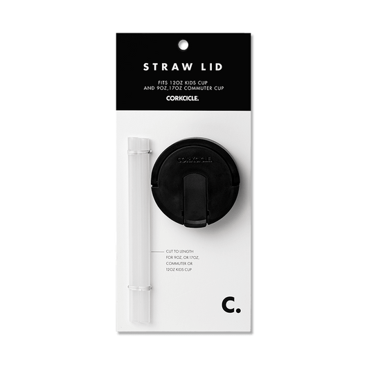 corkcicle cup lid w/straw-black
