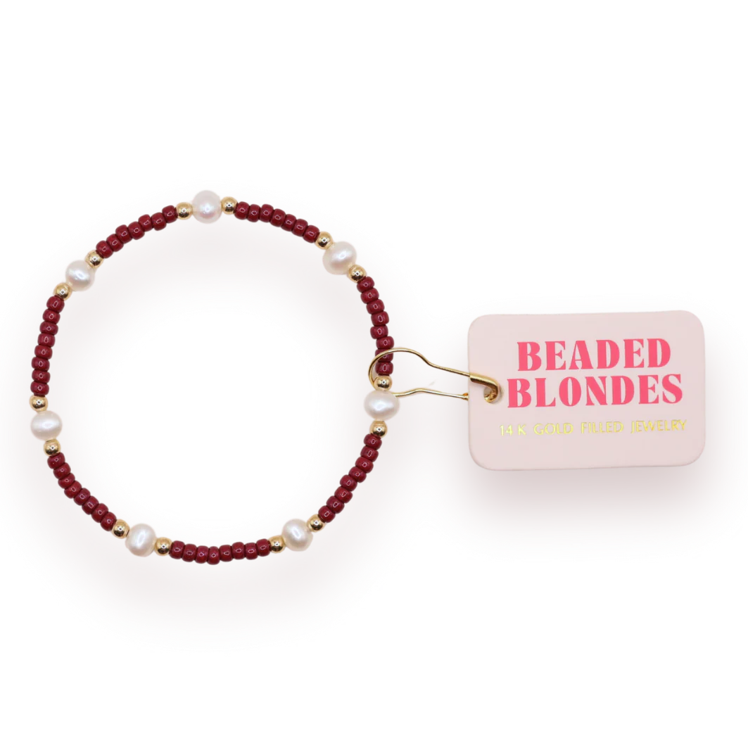 Beaded Blonde Maroon Pearl Bracelet