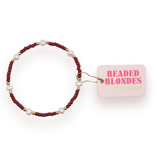 Beaded Blonde Maroon Pearl Bracelet