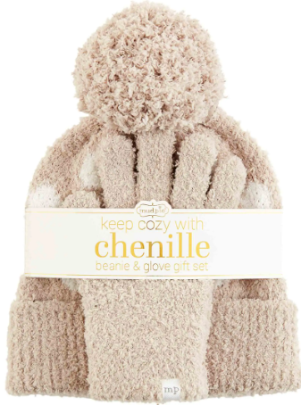 MP chenille beanie and gloves - tan