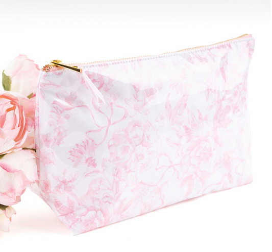8 Oak Lane Clear Coated Travel Cosmetic - Pink Bunny Toile