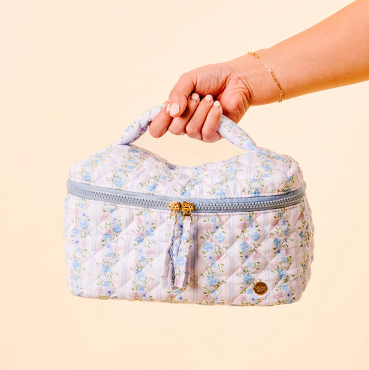 TDE Glam & Go Quilted Cosmetic Bag-Petal Parade Blue