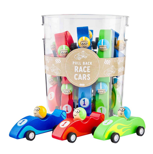 MP Pull-Back Wood Race Cars