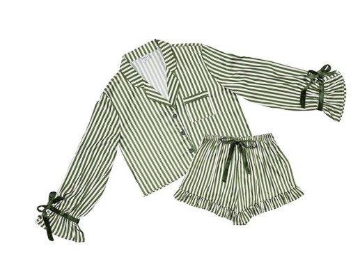 BIF Cropped PJ Set- Green Stripe
