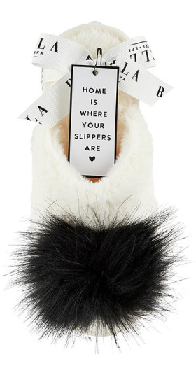 BIF Plush Slippers- Ivory/Black Pom Pom