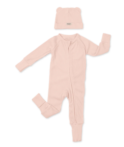 BT Rib Zip Sleeper & Beanie Set- Blush