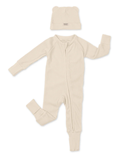 BT Rib Zip Sleeper & Beanie Set- Linen