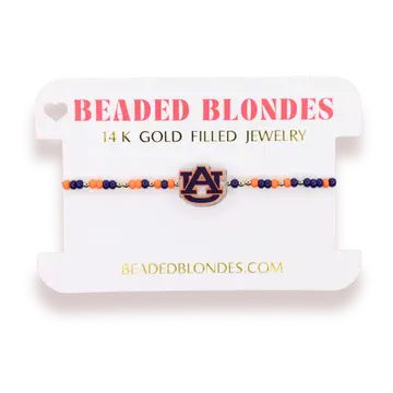 Beaded Blonde Auburn Logo Bracelet on Color