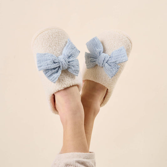 Fuzzy Slippers-Betty Bow Light Blue (Mixed - 2 S/M and 2 M/L