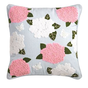 MP Blue Beaded Crewel Floral Pillow