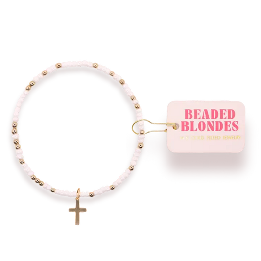 Beaded Blonde Cross Charm Bracelet on Color