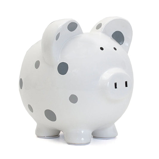 PL Piggy Bank- Grey Multi Dot