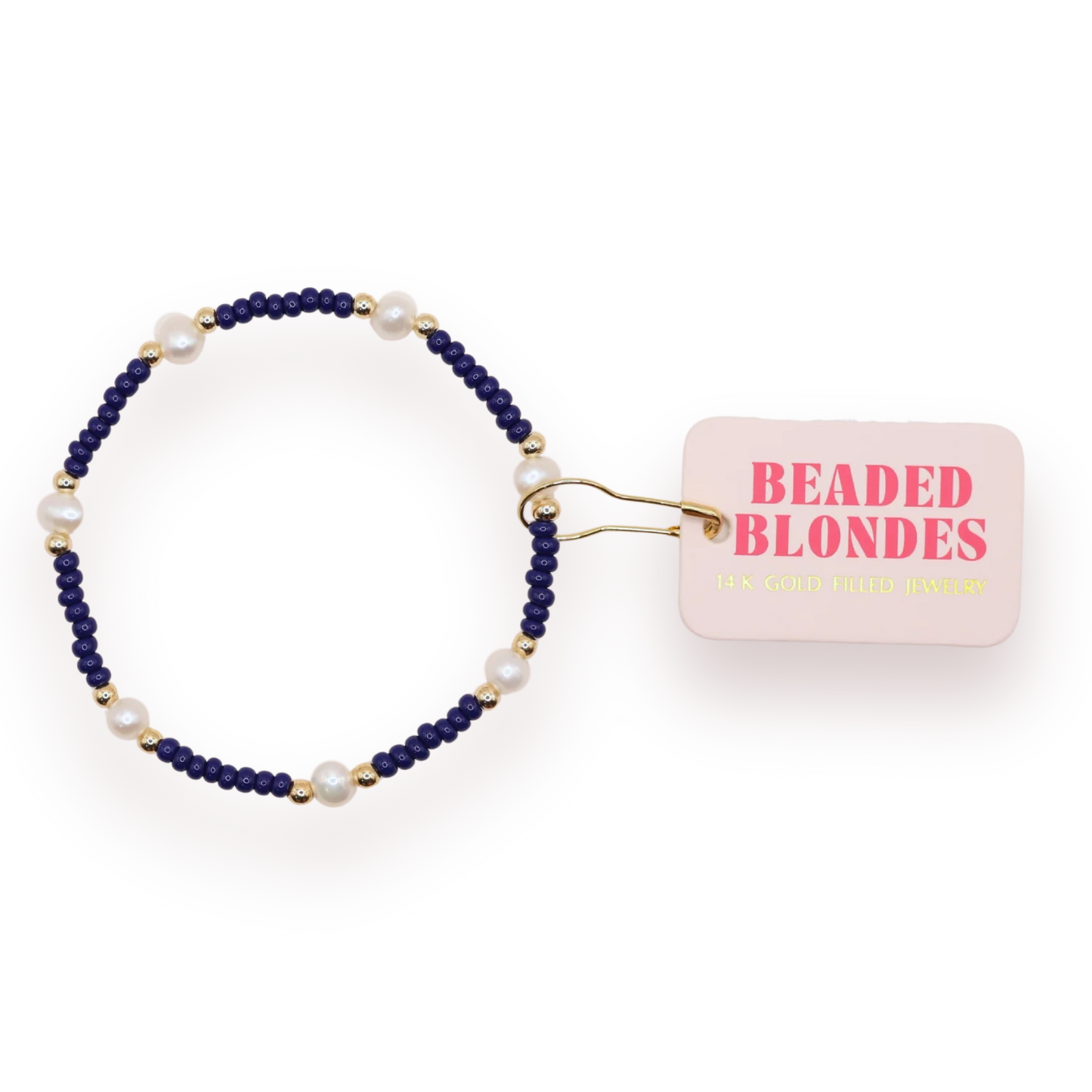 Beaded Blonde Navy Pearl Bracelet