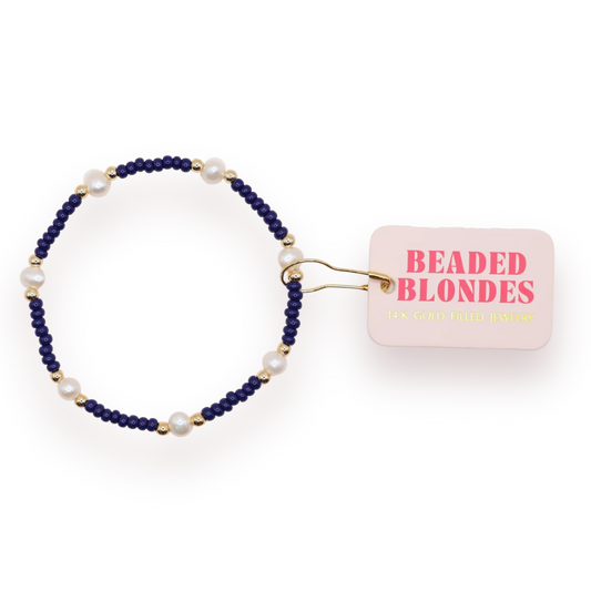 Beaded Blonde Navy Pearl Bracelet