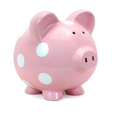 PL piggy bank pink white dot