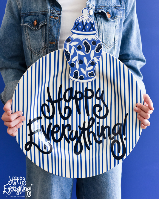 HapEv Round Platter- Indigo Skinny Stripe