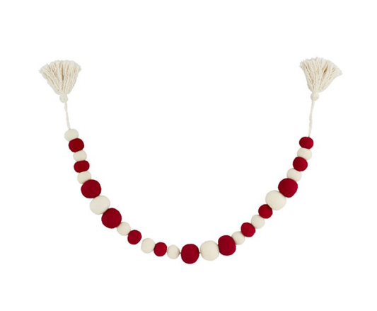 MP red white felt tassel garland