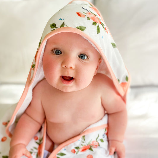 Hooded Towel & Washcloth Set - Watercolor Roses