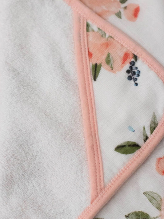 Hooded Towel & Washcloth Set - Watercolor Roses