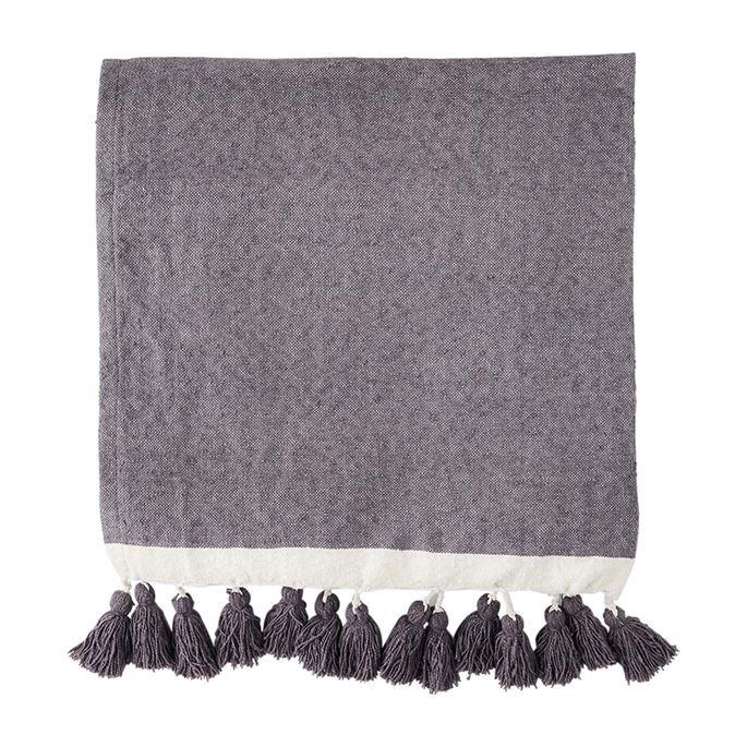 Woven Border Tassel Throw - Grey