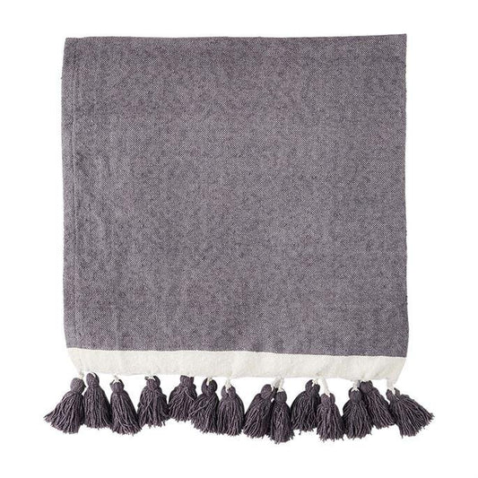 Woven Border Tassel Throw - Grey