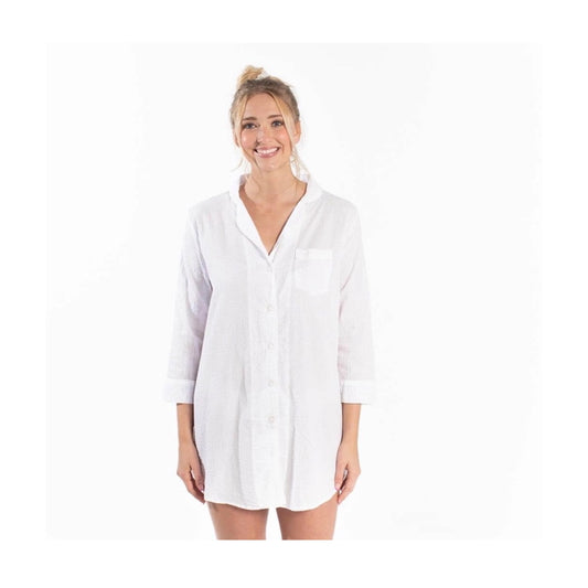 Seersucker Sleep Shirt - White